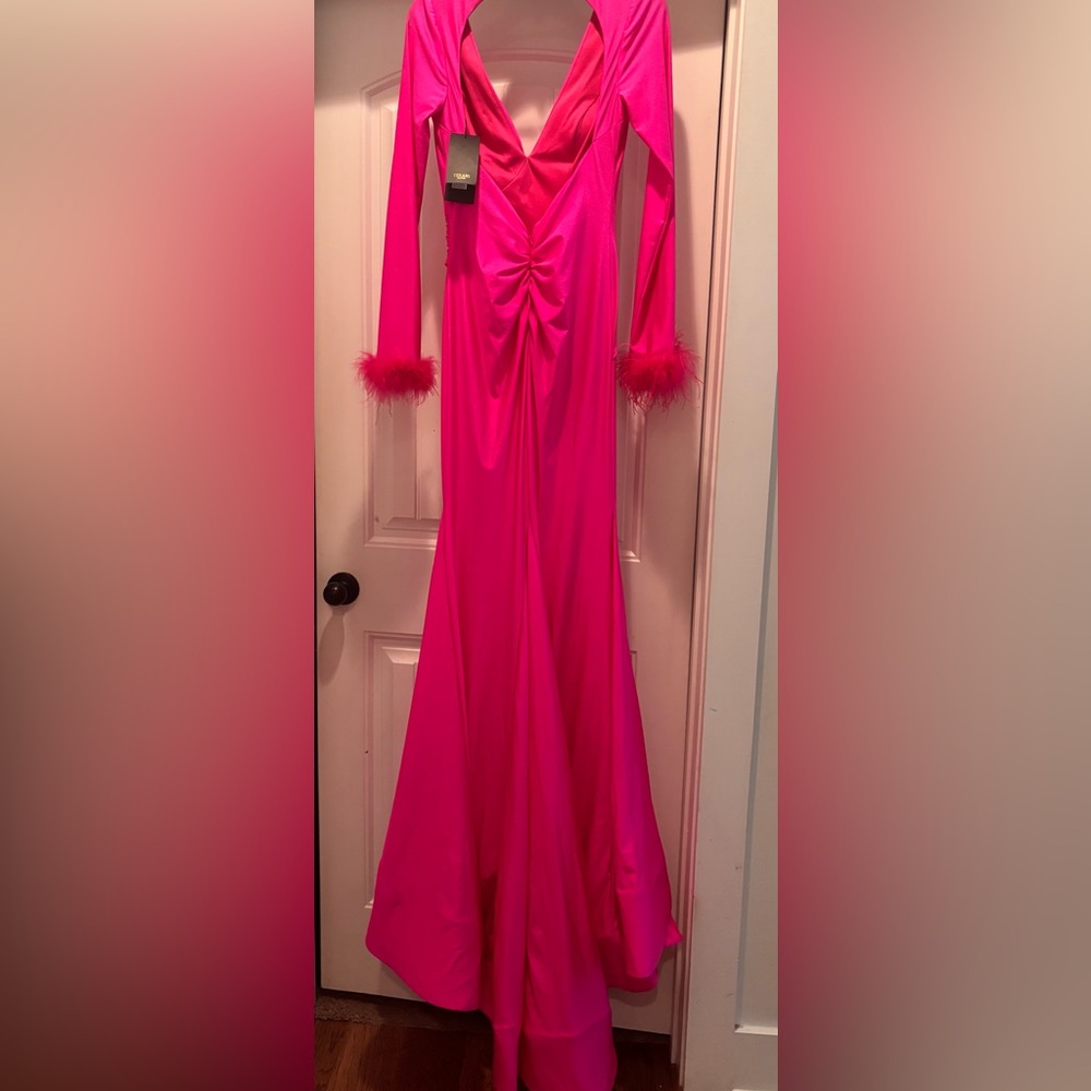 Terani Couture Pink Long Sleeve Gown with V-Neck size 4 pink new!! - Picture 3 of 4